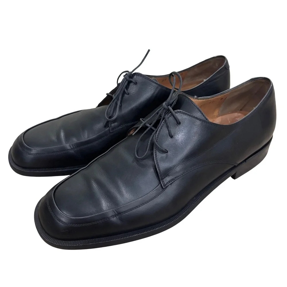 Salvatore Ferragamo Studio Mens Black Leather Apron Toe Oxford Shoes 10 D